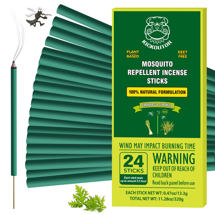 KICKOUTOR Mosquito Repellent Outdoor Patio 24 PCS Natural Citronella Incense Sticks DEET Free Lemongrass Oil Bug Gnat Mosquito Control for Indoor Backyard Travel Camping