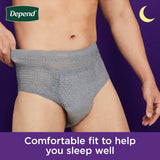 Depend Night Defense Adult Incontinence Underwear for Men, Disposable, Overnight, Extra-Large, Grey, 48 Count (4 Packs of 12), Packaging May Vary