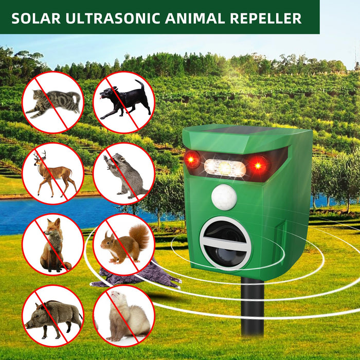 YARDefense Ultrasonic Solar Animal Repeller 2 Pack Outdoor Cat Repellent Motion Activated with LED Flashing Light Waterproof Squirrel Raccoon Skunk Fox Deer Repellent Device for Lawn and Garden