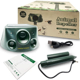 Latest 2024 Expanded Detection Range Solar Animal Repeller - Animal Repellent Outdoor with Automatic Frequencies, 2 Motion Sensors, 8 Stronger LED Lights, 2 Alarms at 360° and USB Cable