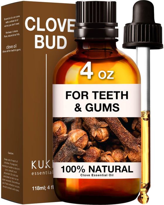 Kukka Clove Oil for Oral Care, Teeth & Gums Cloves Oil - Natural Clove Essential Oil for Oral Care - 100% Natural Clove Essential Oil for Hair & Skin Clove Bud (4 fl oz)