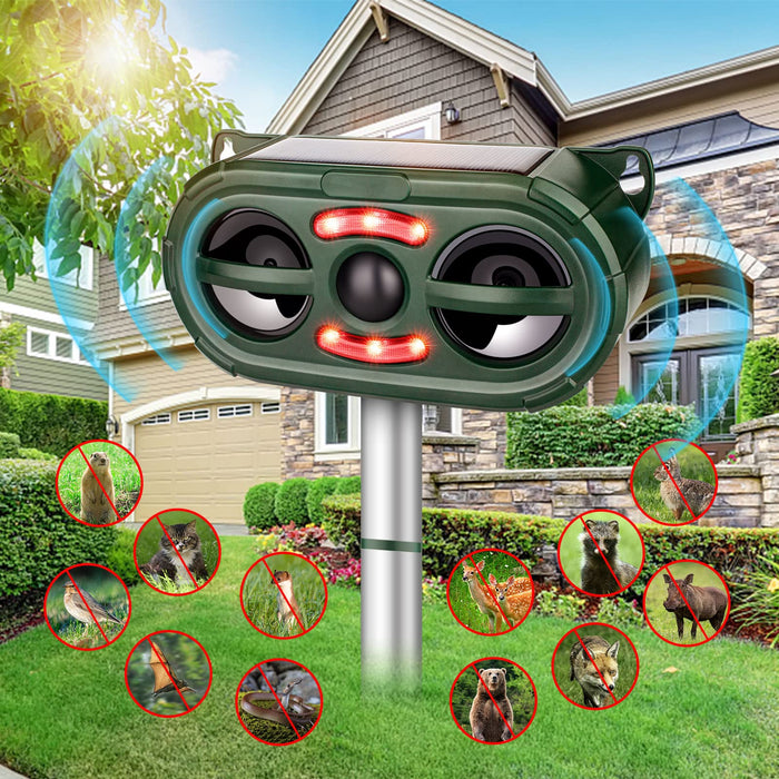 Ultrasonic Animal Repellent Solar Powered,Cat Repellent Outdoor,2024 Animal Deterrent Devices Outdoor with Motion Sensor & Flashing Light,Deer Repellent Devices for Repelling Squirrels,Raccoon,Skunk