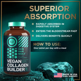 Vegan Collagen Builder Tablets - Cruelty-Free Vegan Collagen Supplements - Organic Plant Based Collagen Booster for Younger-Looking Skin, Strong Hair, Nails, Joints - 30 Non-GMO Biotin Collagen Pills