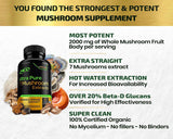 Organic Mushroom Supplement Extracts of Lions Mane Cordyceps Chaga Reishi Turkey Tail Maitake Shiitake Capsules - Natural Vitamins Minerals Antioxidants Supplement - Made in The USA