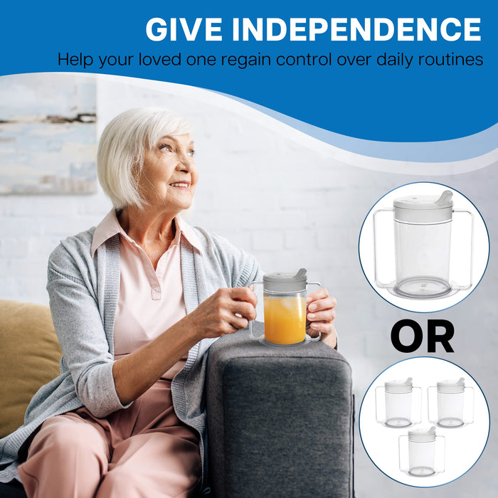 Providence Spillproof 12oz Adult Sippy Cup with Handles - Independence Sip Cups for Adults with Limited Mobility - Handicap Cups for Elderly Care - Made in the USA - PSC 50-3 Pack