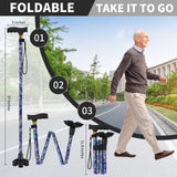 Walking Cane ATMTV Cane for Woman | Mobility & Daily Living Aids | 5-Level Height Adjustable Walking Stick | Comfortable Plastic T-Handle Portable Folding Cane with Replace Tip Violet Printing