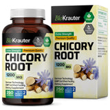 BIO KRAUTER Chicory Fiber Supplement - Organic Chicory Root Powder 1200 mg - Inulin Capsules for Digestion Health Support - 250 Vegan Pills