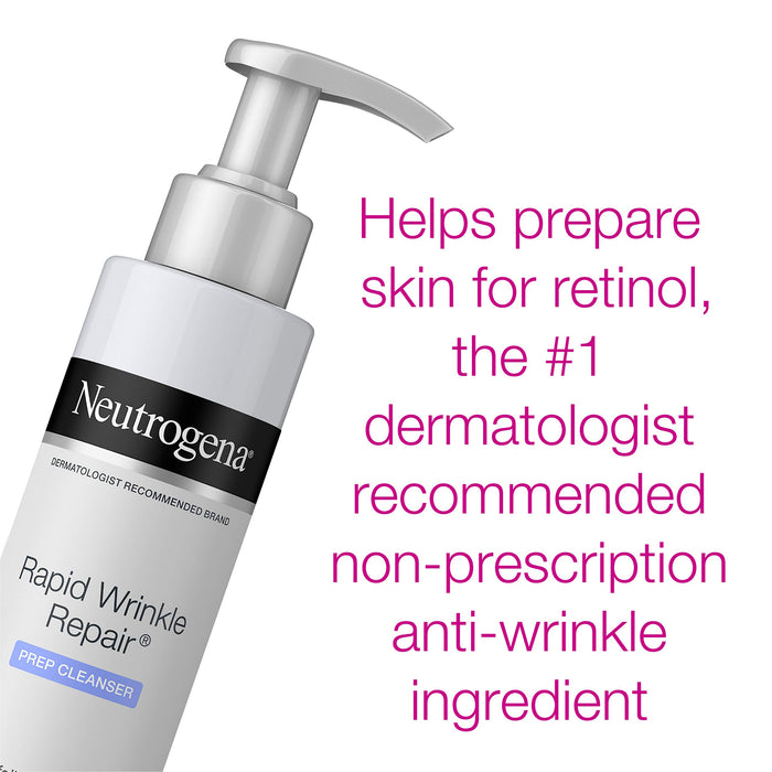 Neutrogena Rapid Wrinkle Repair Anti-Wrinkle Retinol Prep Facial Cream Cleanser with Glycolic Acid and Micro-Exfoliant to Gently Cleanse and Exfoliate Skin, Oil-Free and Non-Comedogenic, 5 oz