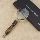 WIOR 10X Handheld Magnifying Glass Antique Copper Magnifier with Sandawood Handle,High Magnification Magnifier for Reading, Senior, Low Vision, Map, Inspection, Handcraft Hobby