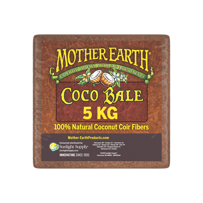 Mother Earth Coco Bale, 100% Natural Coco Coir Fiber for Soilless Gardening, 5 kg.