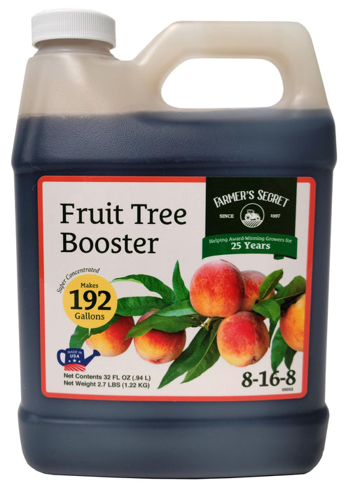 Farmer's Secret Fruit Tree Booster Fertilizer (32oz) - Super Concentrated and Phosphorus Rich - Formulated for All Fruit Trees Including Peach, Banana, and Apple