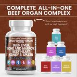 Grass Fed Beef Liver Capsules 3000mg - Premium Quality Beef Organs Supplement Packed with Desiccated Beef Liver, Beef Heart, Beef Spleen, Beef Pancreas Plus Bone and Marrow Dao Enzyme Pills - USA Made