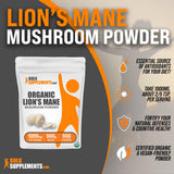 BULKSUPPLEMENTS.COM Organic Lions Mane Mushroom Powder - Lions Mane Supplement, Mushroom Supplement for Immune Health, Lions Mane Organic - Gluten Free, 1000mg per Serving, 500g (1.1 lbs)