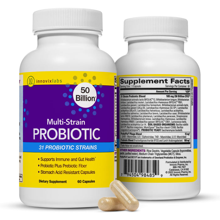 InnovixLabs Multi Strain Probiotics for Women & Men - Probiotic Supplement - 50 Billion CFU - Gut Health, Immune Support, Digestion, Lactobacillus Acidophilus, Prebiotics and Probiotics, 60 Capsules