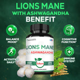 Premium Lions Mane Supplement Capsules with Ashwagandha Root - 270 Capsules - High Concentrated for Restful Mind, Brain Health, Immune System & Focus Support - Gluten-Free, Non-GMO