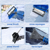 KOKKING 4 in 1 Snow Shovel Kit Extendable Snow Brush 180°Pivoting with Ice Scrapers & Snow Brushes with Foam Grip for Car, Trucks, SUVs, Vehicle (Blue)