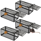 Humane Rat Trap Chipmunk Rodent Trap Mouse Trap Squirrel Trap Small Live Animal Trap Mouse Voles Hamsters Live Cage Rat Mouse Cage Trap for Mice Easy to Catch and Release (Black,4 Pcs)