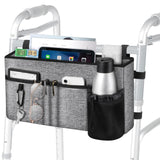 FINPAC Large Walker Tote Bag with Cup Holder, Folding Walker Attachment Hands-Free Storage Basket Mobility Aid Accessory Pouch for Elderly, Senior, Gray