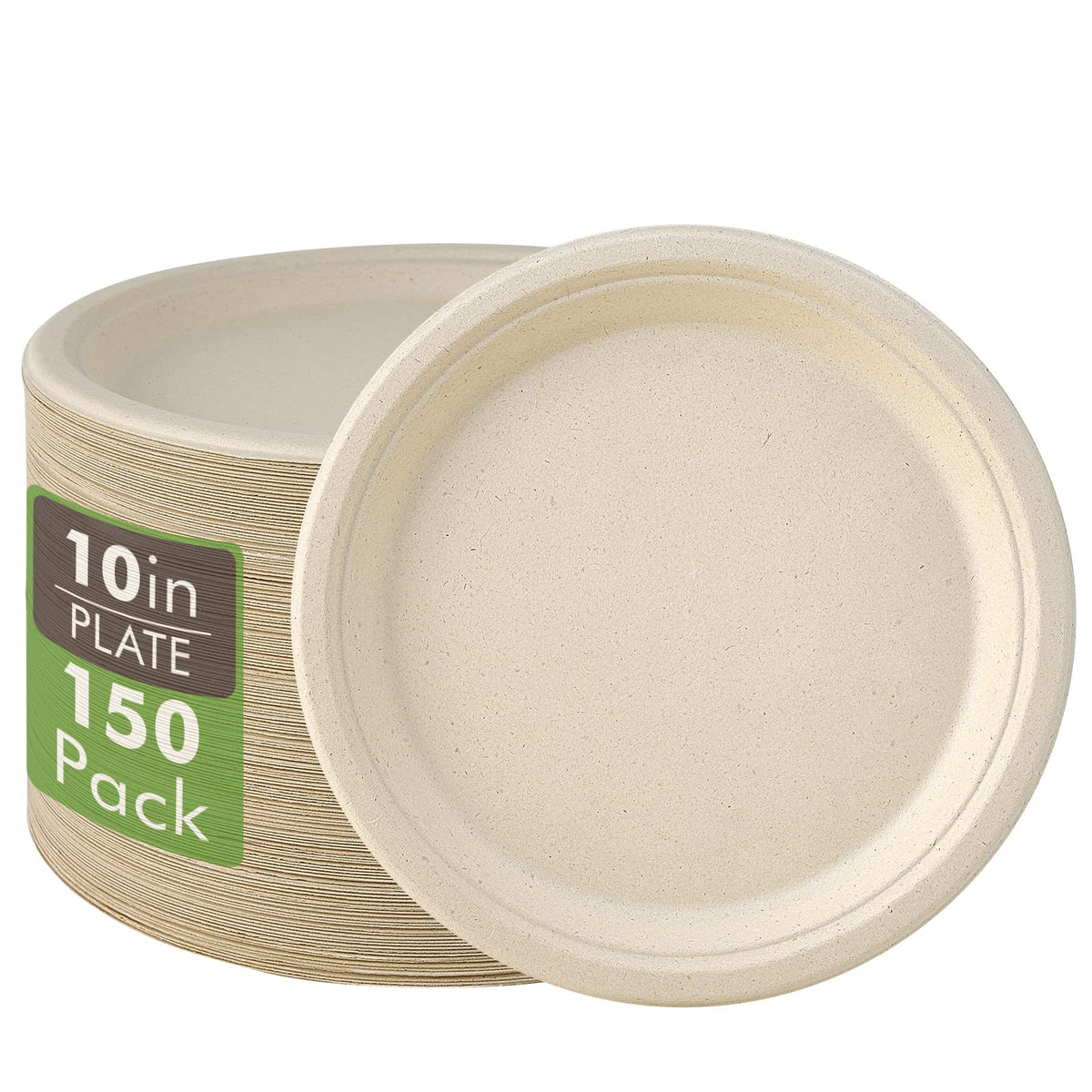 Vplus 150 Pack Compostable Disposable Paper Plates 10 inch Super Stron