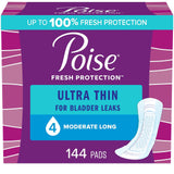 Poise Ultra Thin Incontinence Pads & Postpartum Incontinence Pads, 4 Drop Moderate Absorbency, Long Length, 144 Count (3 Packs of 48), Packaging May Vary