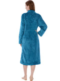 PAVILIA Womens Housecoat Zip Robe, Sherpa Zip Up Front Robe Bathrobe, Fuzzy Warm Zipper House Coat Lounger for Women Ladies Elderly with Pockets, Fluffy Fleece Long - Teal Sea Blue (Small/Medium)