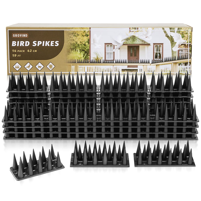 Grovind 19 FT Pigeon Spikes Plastic Bird Spikes Deterrent Birds, Crow, Cat and Raccoon, Deterrent Spikes for Fences and Roof to Keep Birds Away