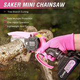 Saker Mini Chainsaw,Portable Electric Pink Mini Chainsaw Cordless,Handheld Chainsaw for Tree Branches,Courtyard, Household and Garden,By 2PCS 20V 1500mAh Batteries and 3 PCS Chains