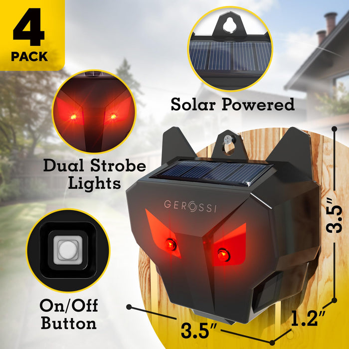 Solar Nocturnal Animal Repeller 4 Pack - Effective Repellent Device for Coyote, Deer, Fox, Raccoon, Skunk - Powerful Outdoor Coyote Deterrent - Predator Lights for Chicken Coop, Farm, Yard, Garden