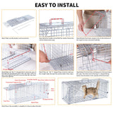 32" Live Animal Traps,Humane Animal Trap for Stray Cats up to 16.5 pounds, Raccoons, Squirrel, Skunk, Mole, Groundhog, Armadillo, Rabbit,Stainless Steel Foldable with Pedal Triggers