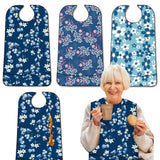 EpoBob 3 Pack Adult Bibs with Crumb Catcher, Washable and Adjustable Adult Bibs for Women Elderly Seniors, Blue Flower