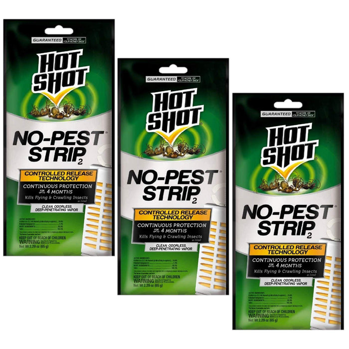 Hot Shot No-Pest Strip 2, Controlled Release Technology Kills Flying and Crawling Insects 2.29 Ounce (Value Pack of 3)