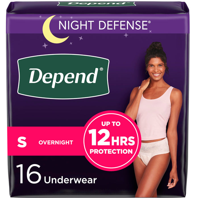 Depend Night Defense Adult Incontinence Underwear for Women, Disposable, Overnight, Small, Blush, 16 Count, Packaging May Vary