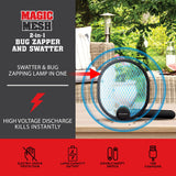 Magic Mesh 2 in 1 Bug Zapper & Swatter- Rechargeable Electric Swatter & Night Zapping Lamp- Zapping Racket Kills Mosquitos, Flies, & Insects Outdoors or Indoors