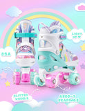 SULIFEEL Rainbow Unicorn 4 Size Adjustable Light up Roller Skates for Girls Boys for Youth Large