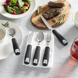 Special Supplies Adaptive Utensils 5-Piece Set Non-Weighted, Non-Slip Handles for Hand Tremors, Arthritis, Parkinson’s or Elderly Use - Stainless Steel Knife, Rocker Knife, Fork, Spoons (Black)
