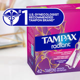 Tampax Radiant Tampons Multipack, Regular/Super Absorbency, with Leakguard Braid, Unscented, 84 Count