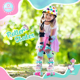 SULIFEEL Rainbow Unicorn 4 Size Adjustable Light up Roller Skates for Girls Boys for Youth Large