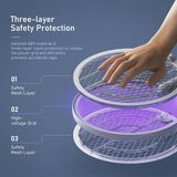 Electric Fly Swatter Racket, Mosiller 4000V 2 in 1 Bug Zapper with USB Rechargeable Base, Powerful Mosquitoes Trap Lamp & Fly Killer with 3-Layer Safety Mesh for Home, Bedroom, Kitchen, Patio（2 Pack）