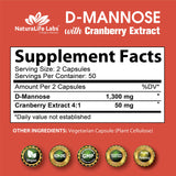 D-Mannose 1,300 mg with Cranberry Extract Fast-Acting, Flush Impurities, Natural Urinary Tract Health- 100 Veggie Capsules