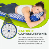 ProsourceFit Acupressure Mat and Pillow Set for Back/Neck Pain Relief and Muscle Relaxation, XL - Blue/White