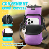 Nuovoware Water Bottle Carrier Bag, 25OZ/710ML Bottle Pouch Holder, Adjustable Shoulder Hand Strap 2 Pocket Sling Neoprene Sleeve Sports Water Bottle Bag for Men Women Kids Hiking Travel, Taro Purple