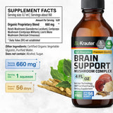 Brain Support Mushroom Supplement - Lions Mane, Cordyceps Mushroom and Reishi Mushroom Liquid Extract - Organic Mushroom Tincture for Memory & Focus - Vegan, Alcohol & Sugar Free Drops 4 Fl.Oz.