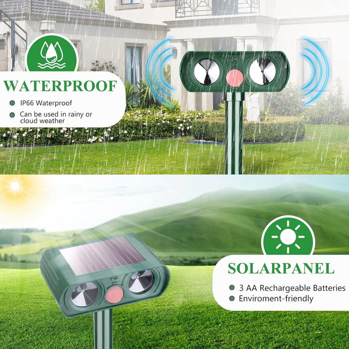 Lubatis 2 Pack Ultrasonic Solar Animal Repellent Animal Repeller to Repel Cat, Dog, Squirrel, Deer, Raccoon, Skunk, Rabbit, Waterproof with Motion Detector Green