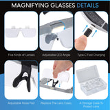 YOCTOSUN Head Magnifier Glasses with 3 LED Lights, Storage Case, Head Strap and 5 Detachable Lenses 0.75X,1.25X,2.0X,3.0X 4.0X, Hands Free Magnifying Glass for Close Work, Hobby & Crafts