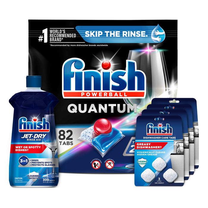 Finish - Quantum Dishwasher Detergent - Powerball - Ultimate Clean & ShineTablets - Dish Tabs & Finish Jet-dry, Rinse Agent & Finish In-Wash Dishwasher Cleaner: Clean Hidden Grease and Grime