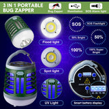 2 Pack 3 in 1 Bug Zapper USB Rechargeable Mosquito Killer Portable Waterproof Mosquito Repellent Outdoor Indoor LED Lantern Bug Zapper Camp Light SOS Emergency Light for Home, Backyard, Patio (Green)