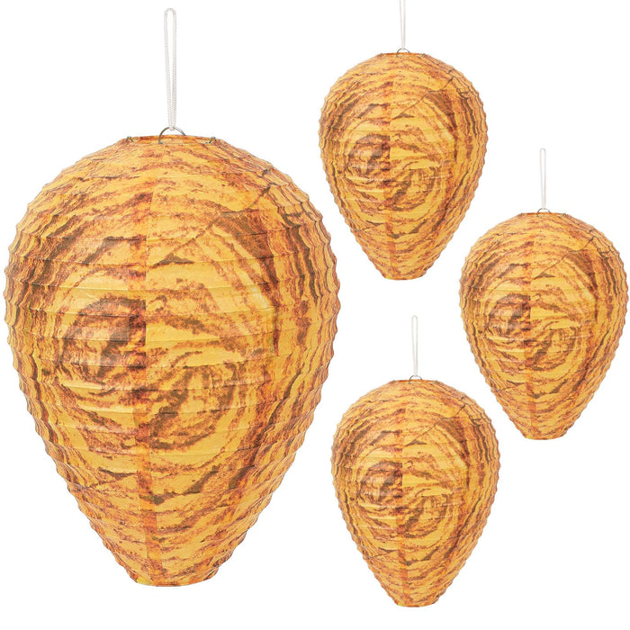 DECYOOL 4 Pack Orange Wasp Nest Decoy Hanging Wasp Deterrent for Wasps Hornets Yellow Jackets