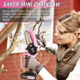 Saker Mini Chainsaw,Portable Electric Pink Mini Chainsaw Cordless,Handheld Chainsaw for Tree Branches,Courtyard, Household and Garden,By 2PCS 20V 1500mAh Batteries and 3 PCS Chains