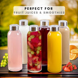 Brieftons Glass Water Bottles With Caps: Clear, 6 Pack, 18 Oz, Leakproof Lids, Premium Soda Lime, Best As Reusable Drinking Bottle, Sauce Jar, Juice Beverage Container, Kefir Kit, With Cleaning Brush