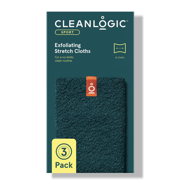 Cleanlogic Body Exfoliating Cloth, Stretchy Sport Exfoliator Bath and Shower Washcloths Ideal for Post-Workout Cleanse, Daily Skincare Tool, 3 Count Value Pack